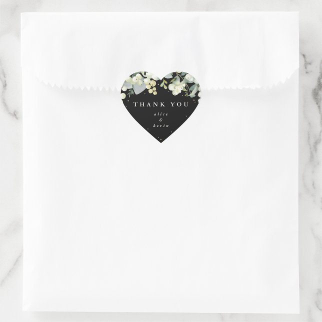 Black Snowberry+Eukalyptus Weihnachten Vielen Dank Herz-Aufkleber (Tasche)