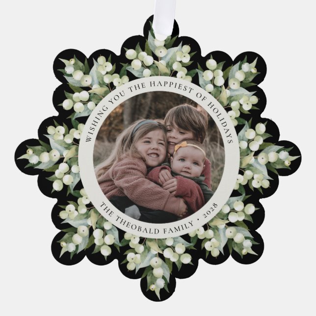 Black Snowberry+Greenery Holiday Paper Ornament Karte (Vorderseite)