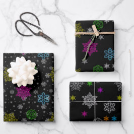 Black Snowflake Wrapping Paper Set Geschenkpapier Set