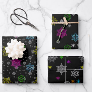 Black Snowflake Wrapping Paper Set Geschenkpapier Set