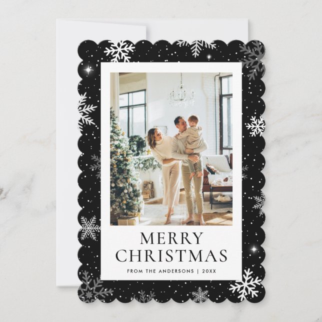 Black Snowy Frohe Weihnachten Snowflake Foto (Vorderseite)