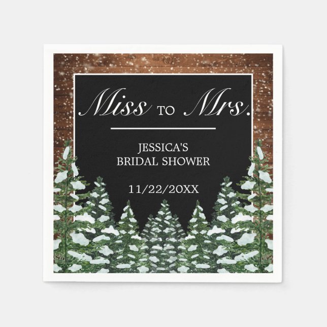 Black Snowy Wood & Forest Brautparty Frau an Frau  Serviette (Vorderseite)