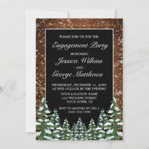 Black Snowy Wood & Forest Country Engagement Party Einladung