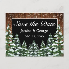 Black Snowy Wood & Forest Country Wedding Ankündigungspostkarte