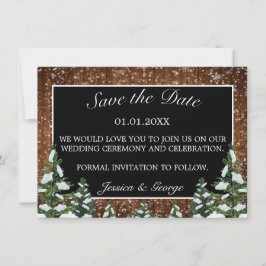 Black Snowy Wood & Forest Country Wedding Save The Date