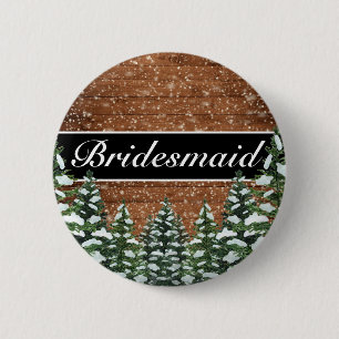 Black Snowy Wood & Forest Country Wedding Titel Button
