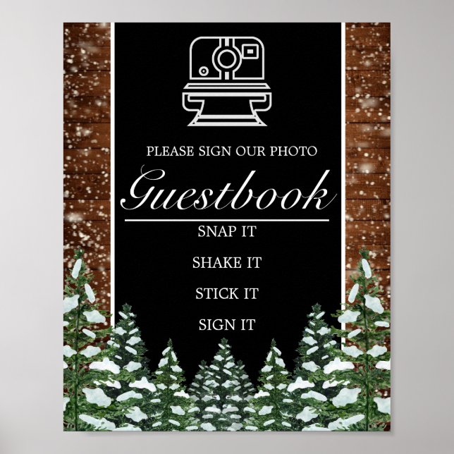 Black Snowy Wood & Forest Foto Book Wedding Poster (Vorne)