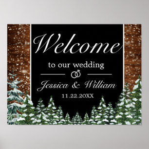Black Snowy Wood & Forest Mariage Affiche de bienv