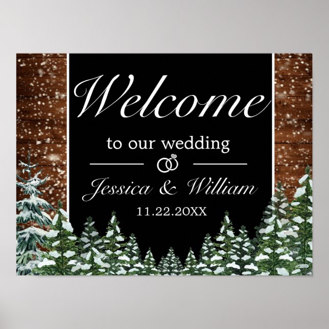 Black Snowy Wood & Forest Mariage Affiche de bienv (Devant)