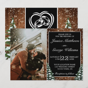 Black Snowy Wood & Forest Photo Invitation