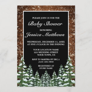 Black Snowy Wood & Forest Pine Baby Dusche Einladung