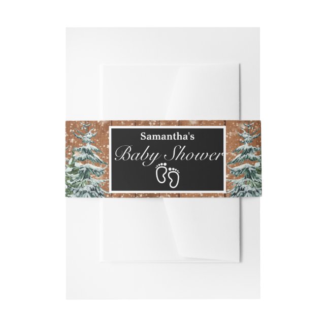 Black Snowy Wood & Forest Pine Baby Dusche Einladungsbanderole (Vorderseite Beispiel)