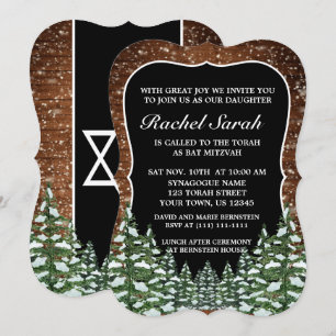 Black Snowy Wood & Forest Pine Bar Bat Mitzvah Einladung
