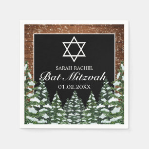 Black Snowy Wood & Forest Pine Bar Bat Mitzvah Serviette