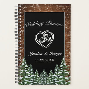 Black Snowy Wood & Forest Pine Hochzeitsplaner Planer