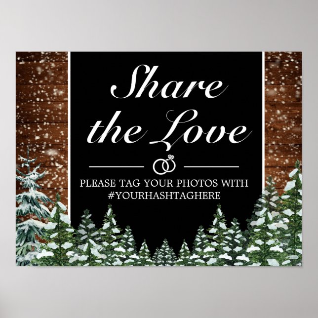 Black Snowy Wood & Forest Pine Wedding Sign Poster (Vorne)