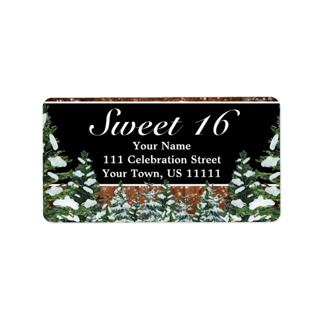 Black Snowy Wood & Forest Rural Sweet 16 Adresse Adressaufkleber (Vorne)