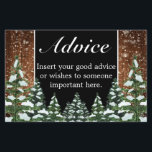 Black Snowy Wood & Forest Wedding Advice Card<br><div class="desc">Empfehlungskarte für Hochzeiten. Rustikales braunes Holz,  schneebedeckter Hintergrund und schneebedeckter Wald. Gemütlicher Vintager Landstil. In unserem Shop sind weitere Artikel in diesem Stil erhältlich. Sie können das Design weiter bearbeiten,  Farben,  Schriftart ändern und zusätzlichen Text hinzufügen,  indem Sie auf den Link "Weiter anpassen" klicken.</div>