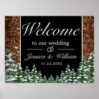 Black Snowy Wood & Forest Wedding Willkommenszeich