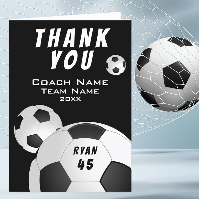 Black Soccer Football Sports Danke, dass ihr Coach Dankeskarte (Von Creator hochgeladen)