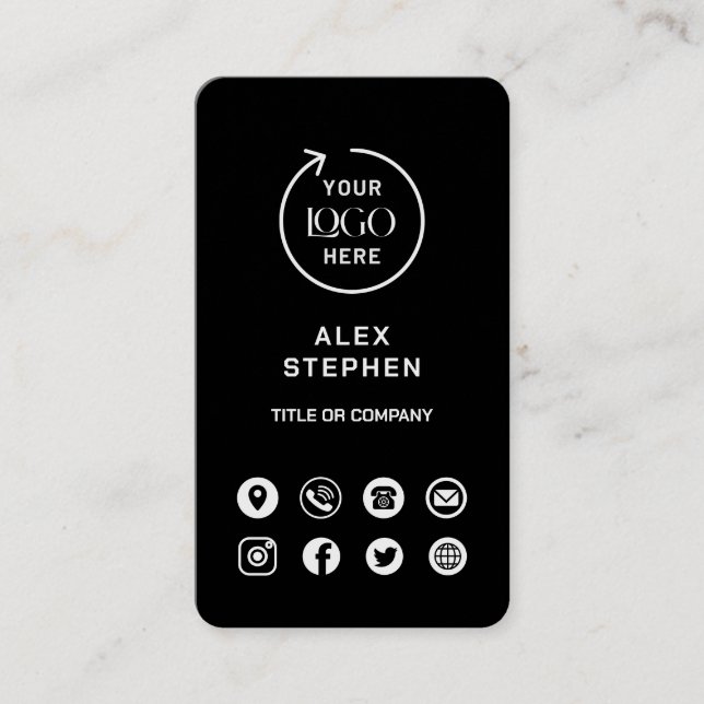 Black Social Media Modern Logo Carte de visite (Devant)