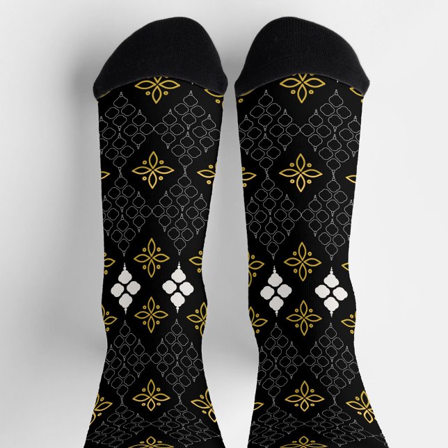 Black socks featuring a gold and white pattern  socken (Von Creator hochgeladen)