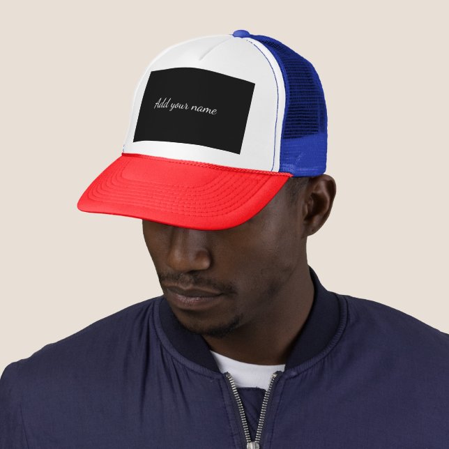 Black solid add name text message throw pillo truckerkappe (Beispiel)