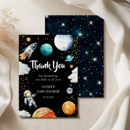 Black Space Rocket Thank You Card Baby Boy Shower Dankeskarte