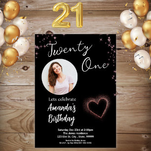 Black Sparkle 21ème anniversaire Invitation