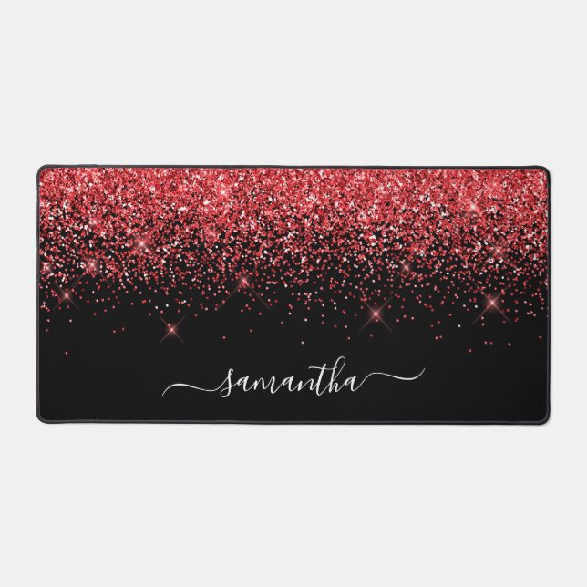 Black Sparkly Red Glitter Elegant Name Schreibtischunterlage (Vorderseite)