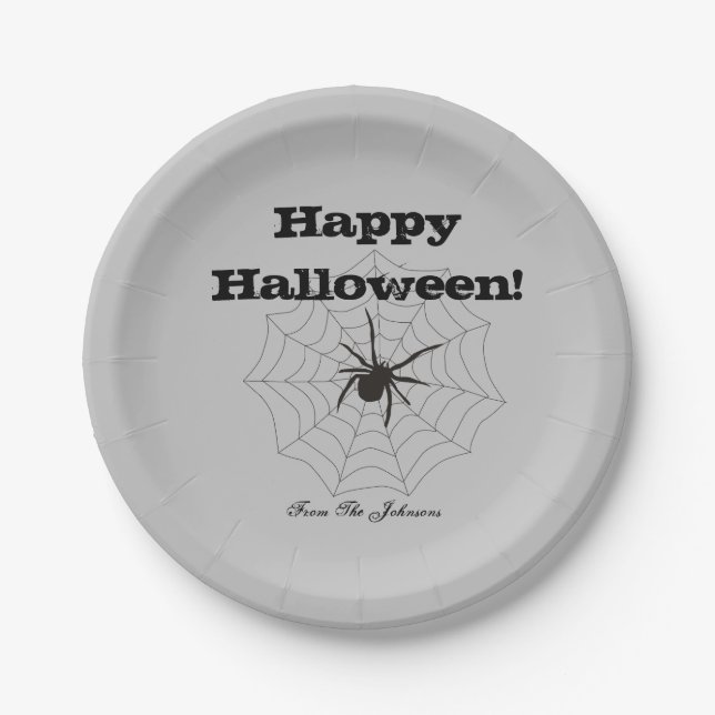 Black Spider Gray Paper Halloween-Party Teller (Vorderseite)