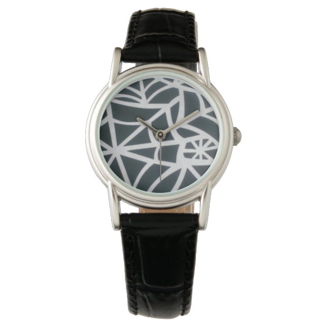 Black Spider Web Black Leather Wrist Watch Design Armbanduhr (Vorderseite)