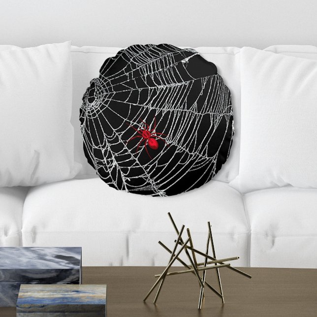 Black Spider Web Goth Grunge Halloween Creepy Rundes Kissen (Von Creator hochgeladen)