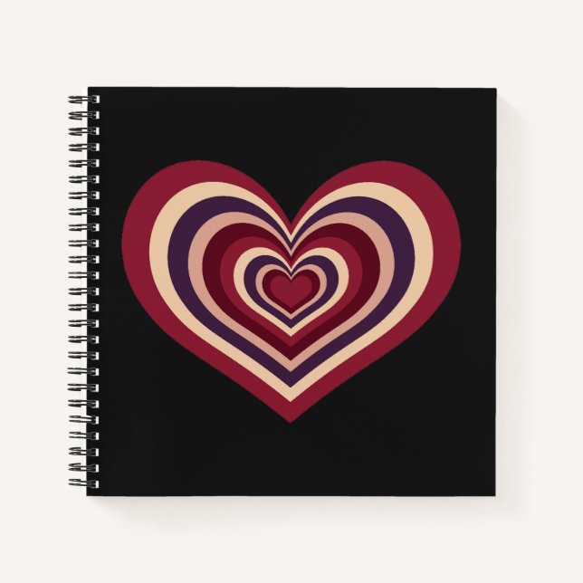 Black Spiral Notebook mit Retro Red Heart Notizbuch (Vorderseite)