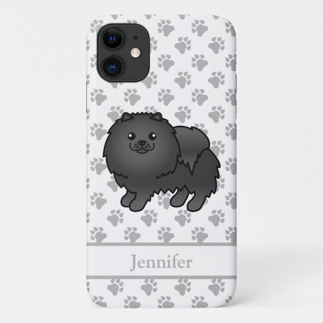 Black Spitz Niedlich Cartoon Dog & Name Case-Mate iPhone Hülle (Rückseite)