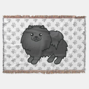 Black Spitz Niedlich Cartoon Dog & Paws Decke