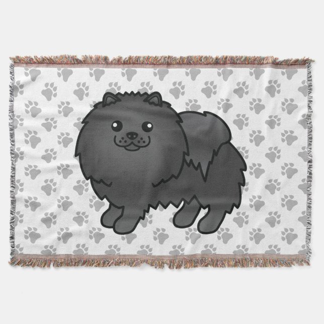 Black Spitz Niedlich Cartoon Dog & Paws Decke (Vorderseite)