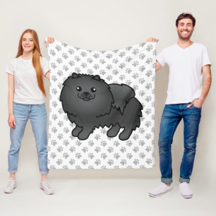 Black Spitz Niedlich Cartoon Dog & Paws Fleecedecke