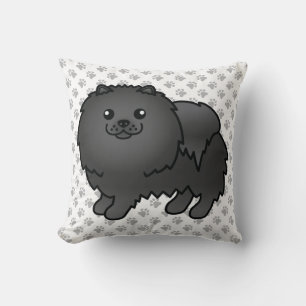 Black Spitz Niedlich Cartoon Dog & Paws Kissen