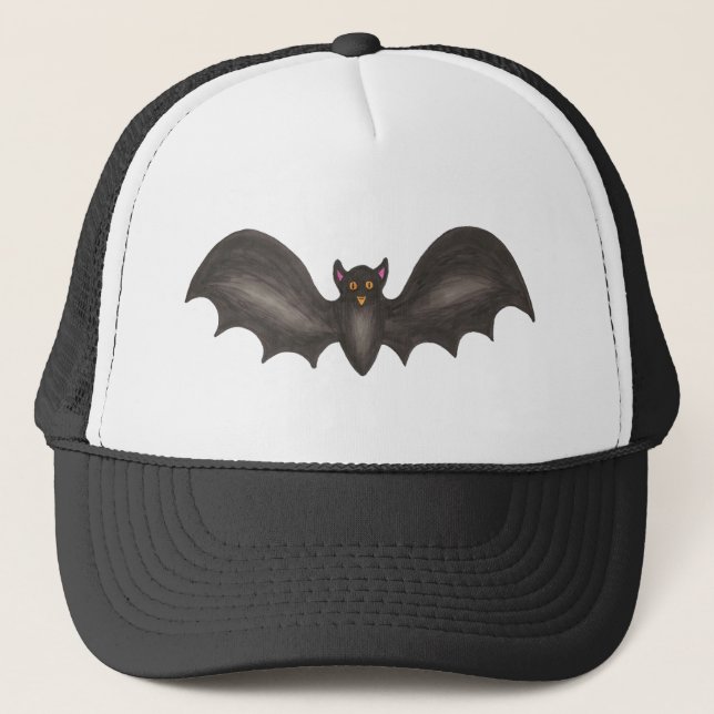 Black Spooky Flying Bat Halloween Trick-or-Treat Truckerkappe (Vorderseite)