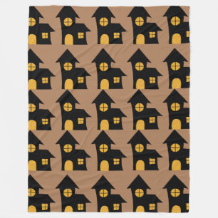 Black Spooky House Pattern Fleecedecke