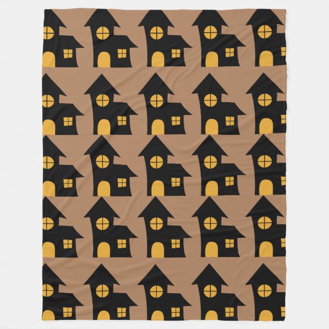 Black Spooky House Pattern Fleecedecke (Vorderseite)