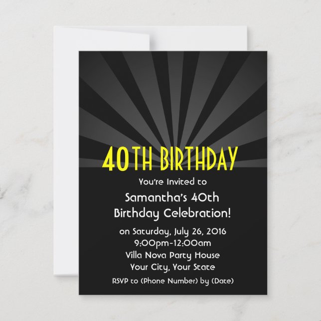 Black Spotlight Marquee 40th Party Invitations (Devant)