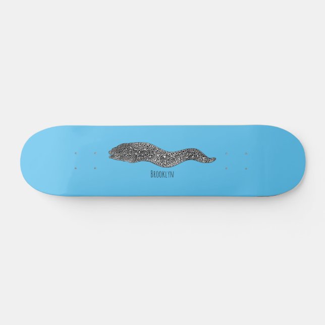 Black spotted moray eel cartoon illustration skateboard (Horizontal)