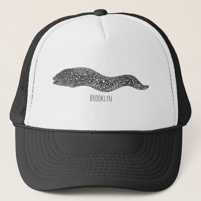 Black spotted moray eel cartoon illustration truckerkappe (Vorderseite)