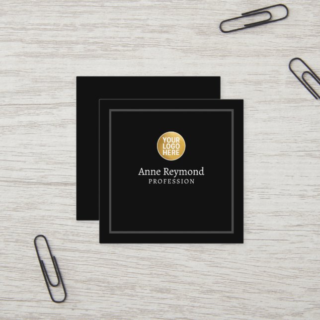 Black Square Business Card with Logo Quadratische Visitenkarte (Vorderseite/Rückseite Beispiel)