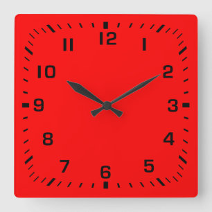 Black Square Number Faceplate auf roter Seite Quadratische Wanduhr