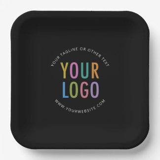 Black Square Paper Plates 9 in Custom Logo Branded Pappteller