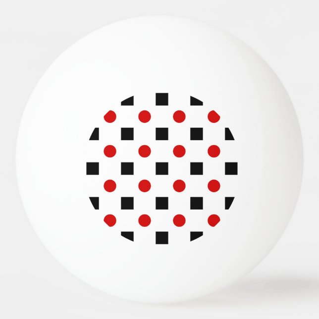 Black Squares Red Polka Dots Pattern White BG Tischtennisball (Vorderseite)
