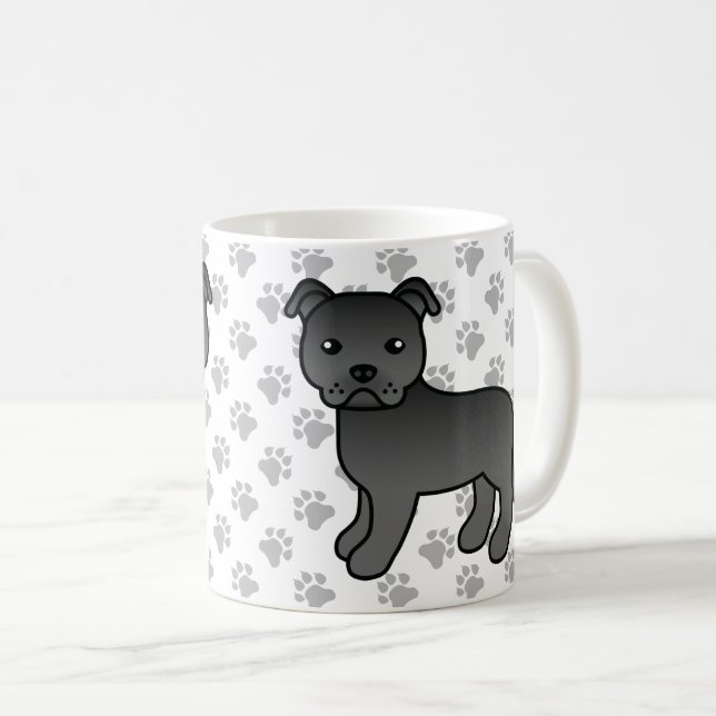 Black Staffordshire Bull Terrier Niedlich Cartoon  Kaffeetasse (VorderseiteRechts)
